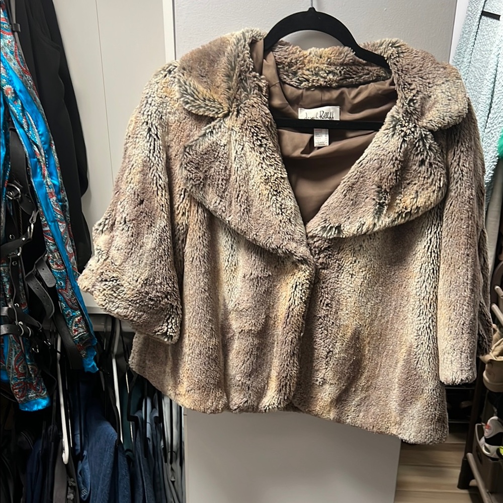 Joseph Ribkoff Tan Teddy Jacket Cropped Design